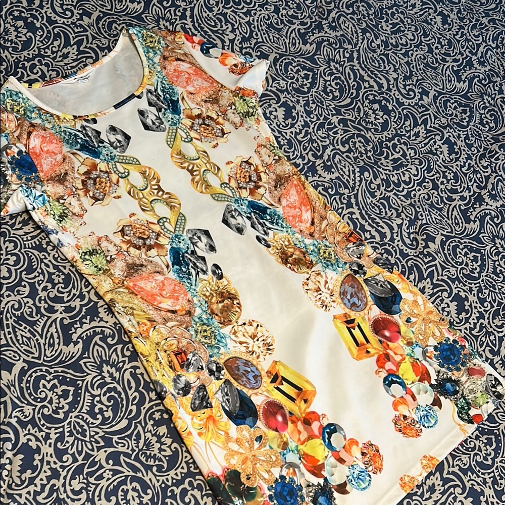 Colorful VINTAGE Patterned Dress L (fits a M)